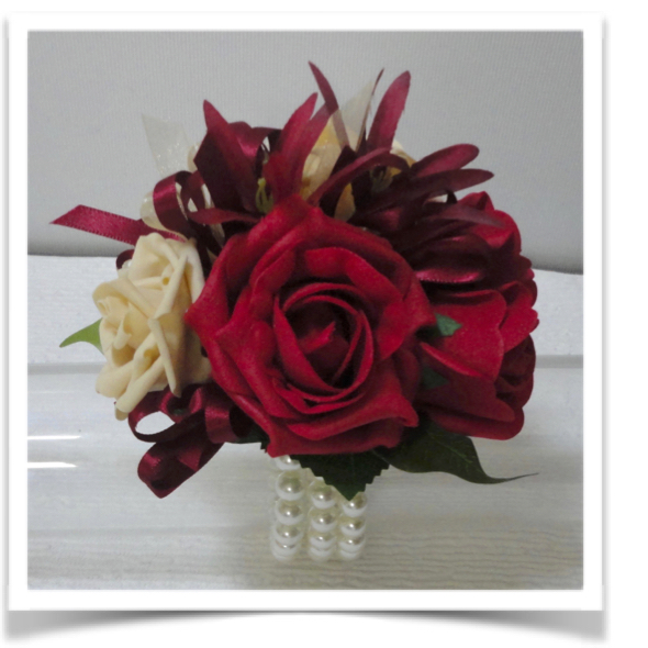 Ruby Red & Champagne Gold Wrist Corsage